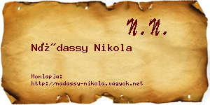 Nádassy Nikola névjegykártya